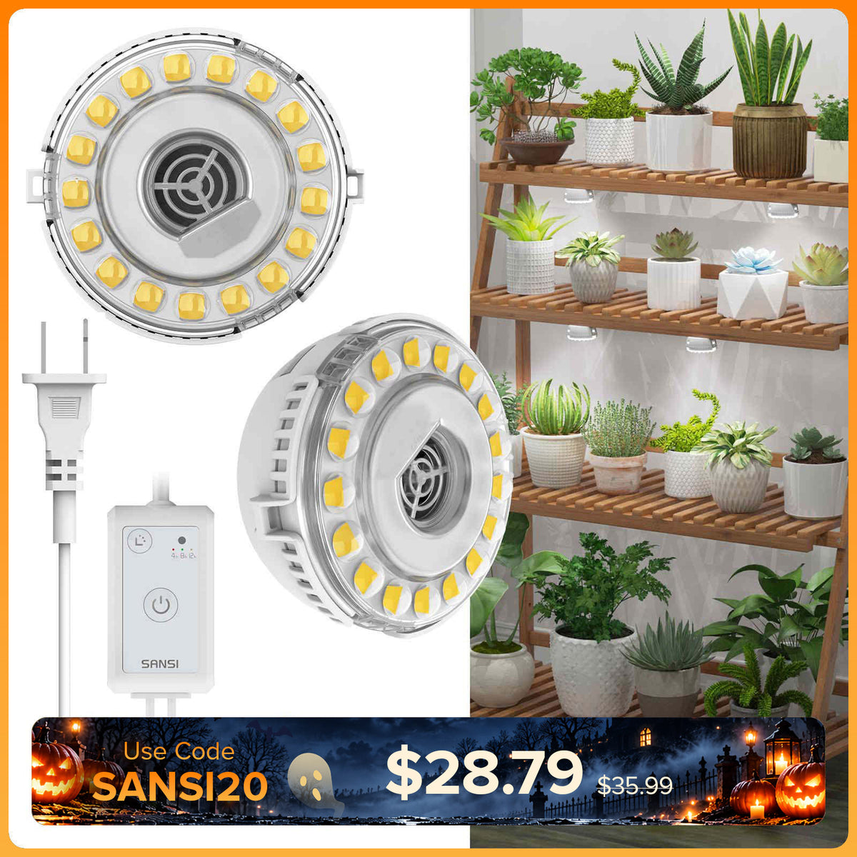 SANSI 10W LED Puck Pflanzenlampe mit Timer und Dimmer