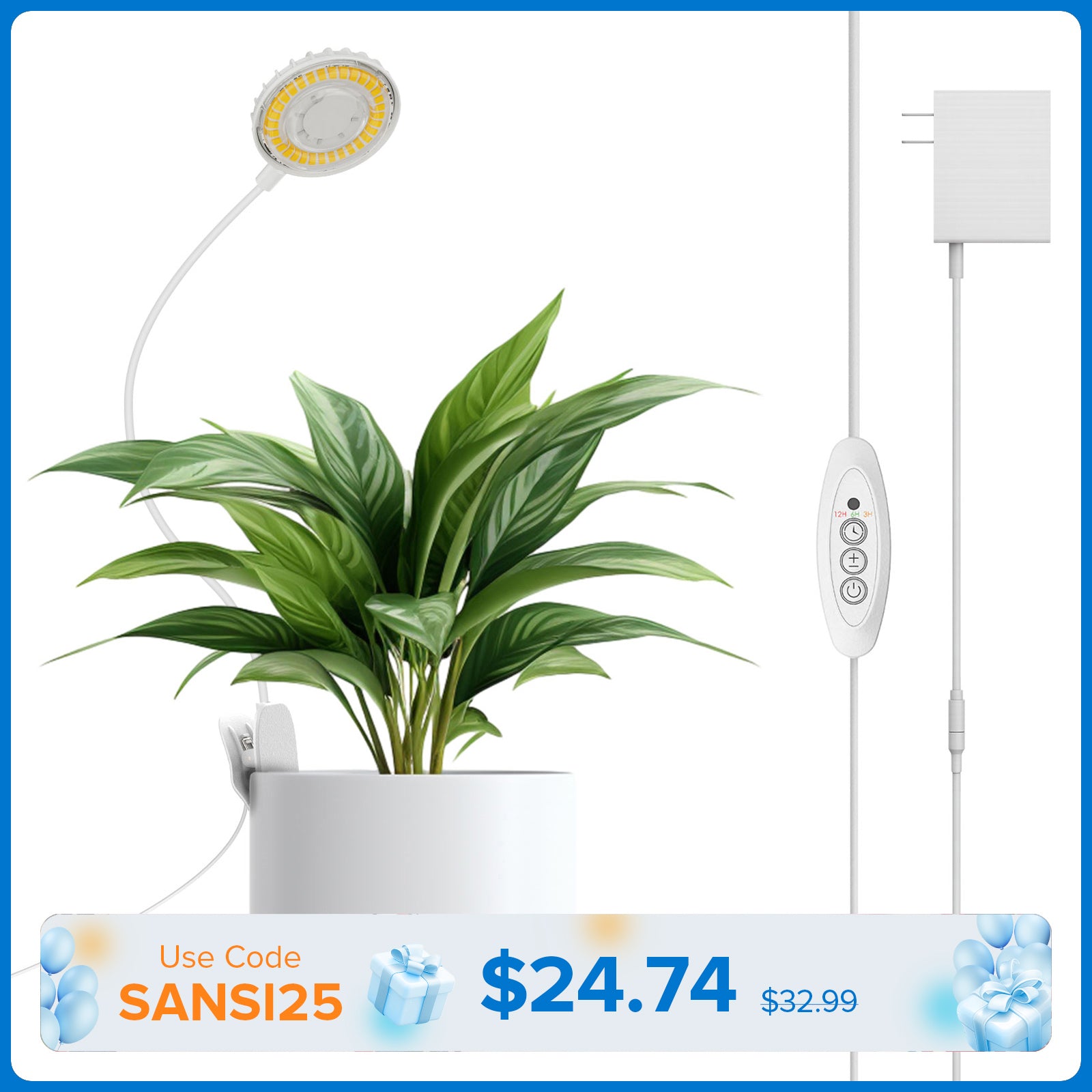SANSI 12W Pot Clip LED Grow Light (US ONLY)