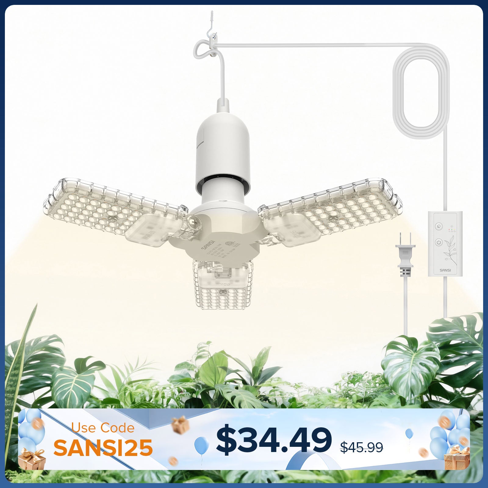 SANSI 30W Lampe de culture LED à ailes pliantes (US UNIQUEMENT)