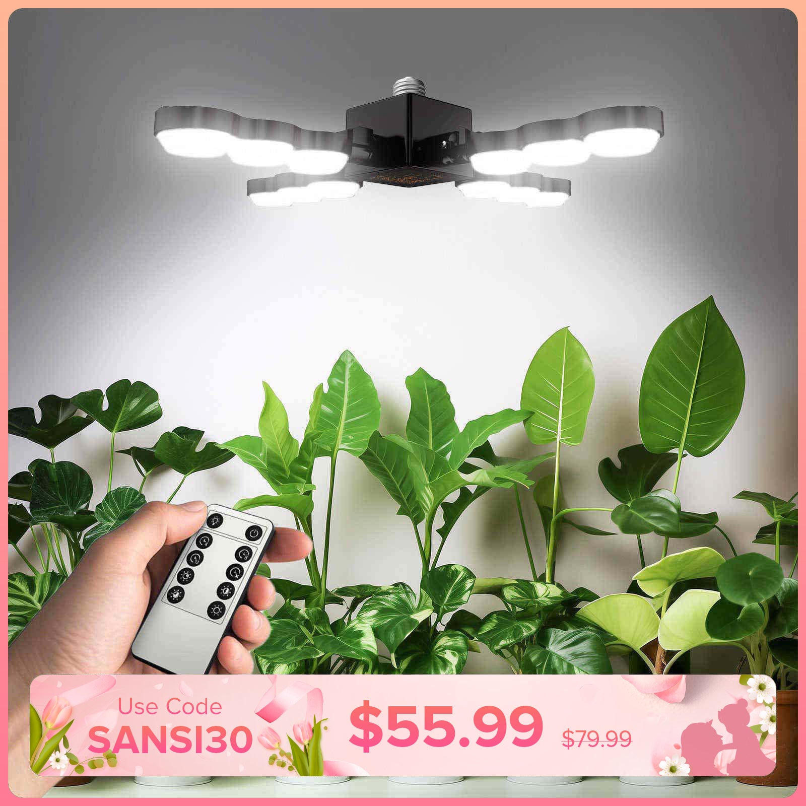 SANSI 80W LED-Pflanzenlampe mit faltbaren Flügeln und Fernbedienung