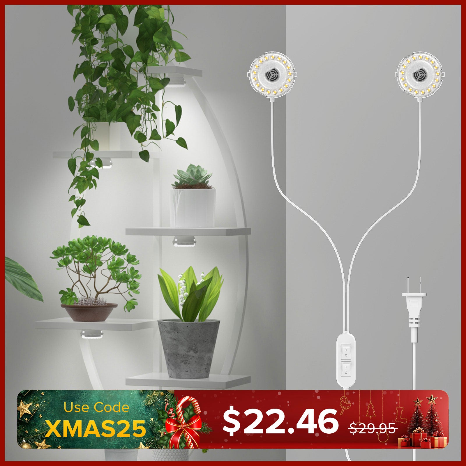 10W Full Spectrum 2-Head Grow Lights With Timer/No Timer