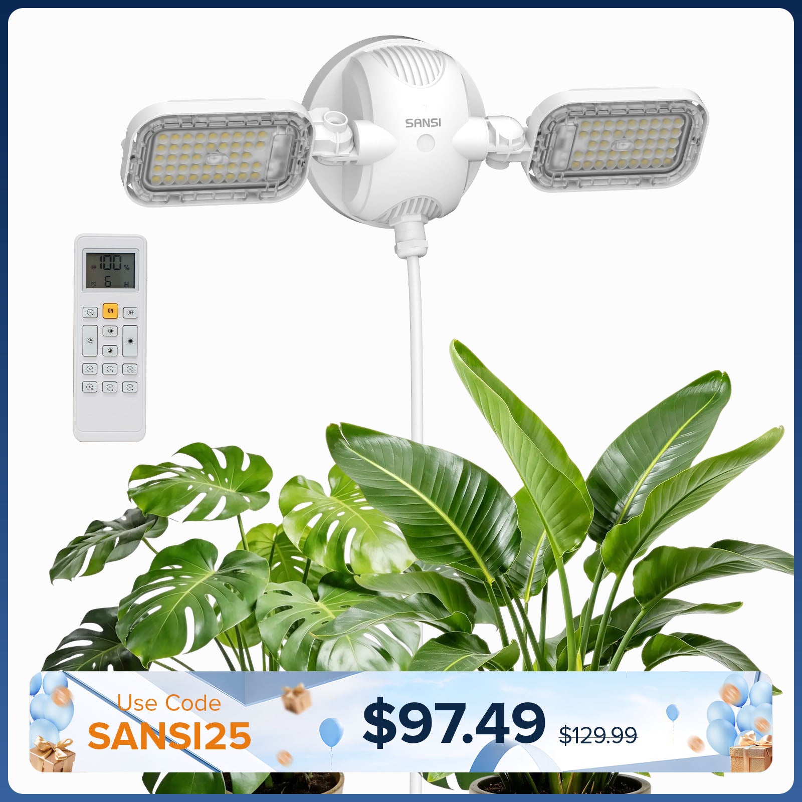 SANSI 60W LED Wall Mounted Grow Light with Remote Control (US ONLY)