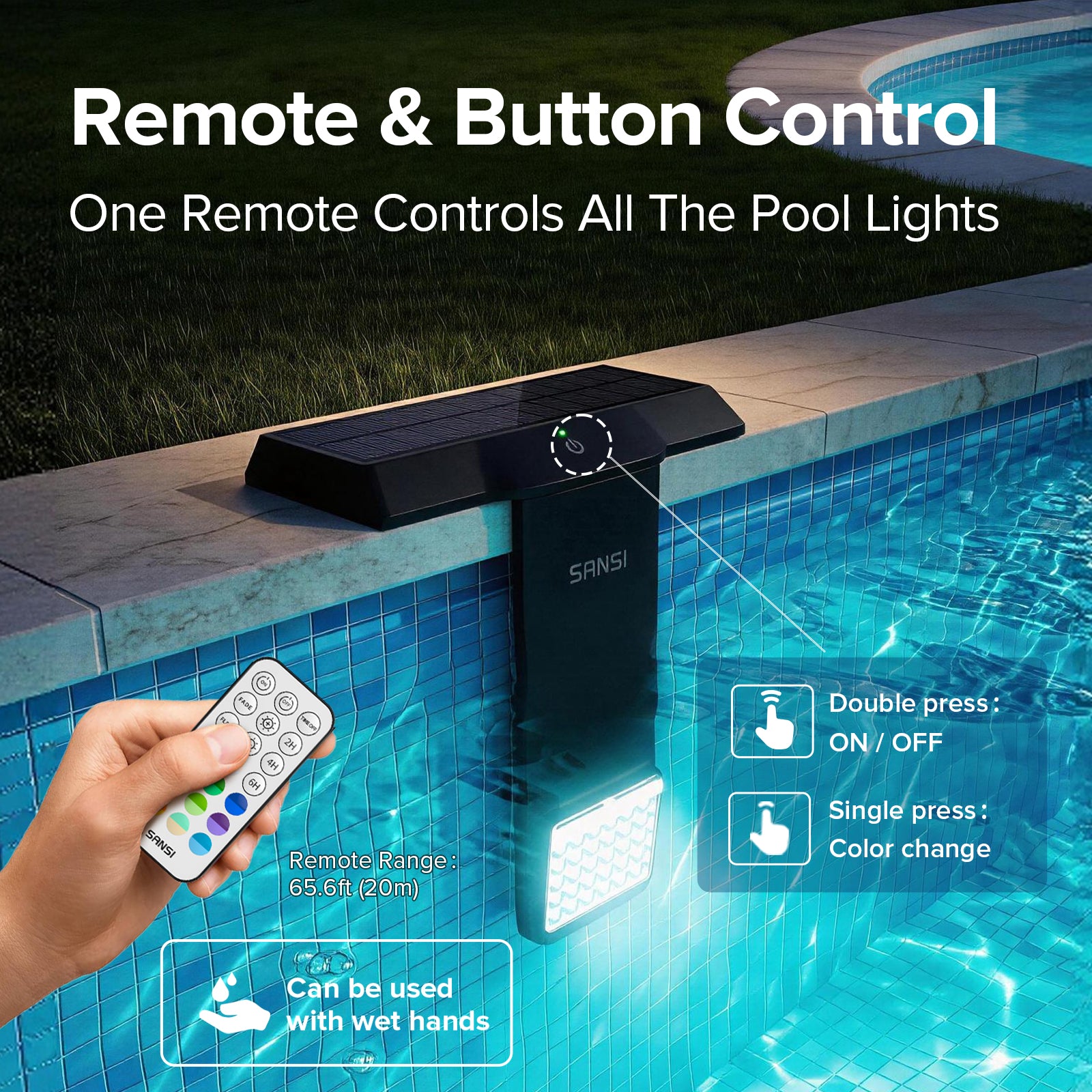 SANSI Solar RGB LED Pool Light with Remote Control