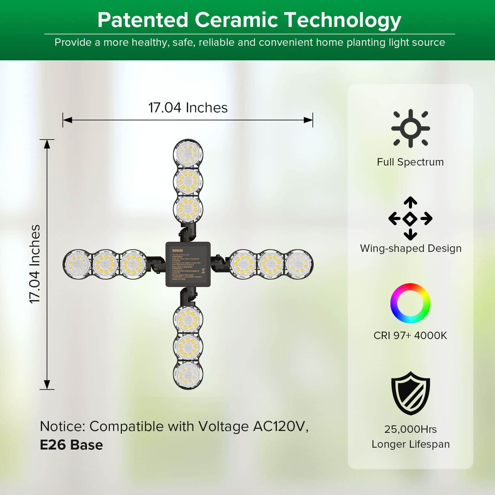 Lampada LED per coltivazione SANSI da 80 W con ali pieghevoli e telecomando
