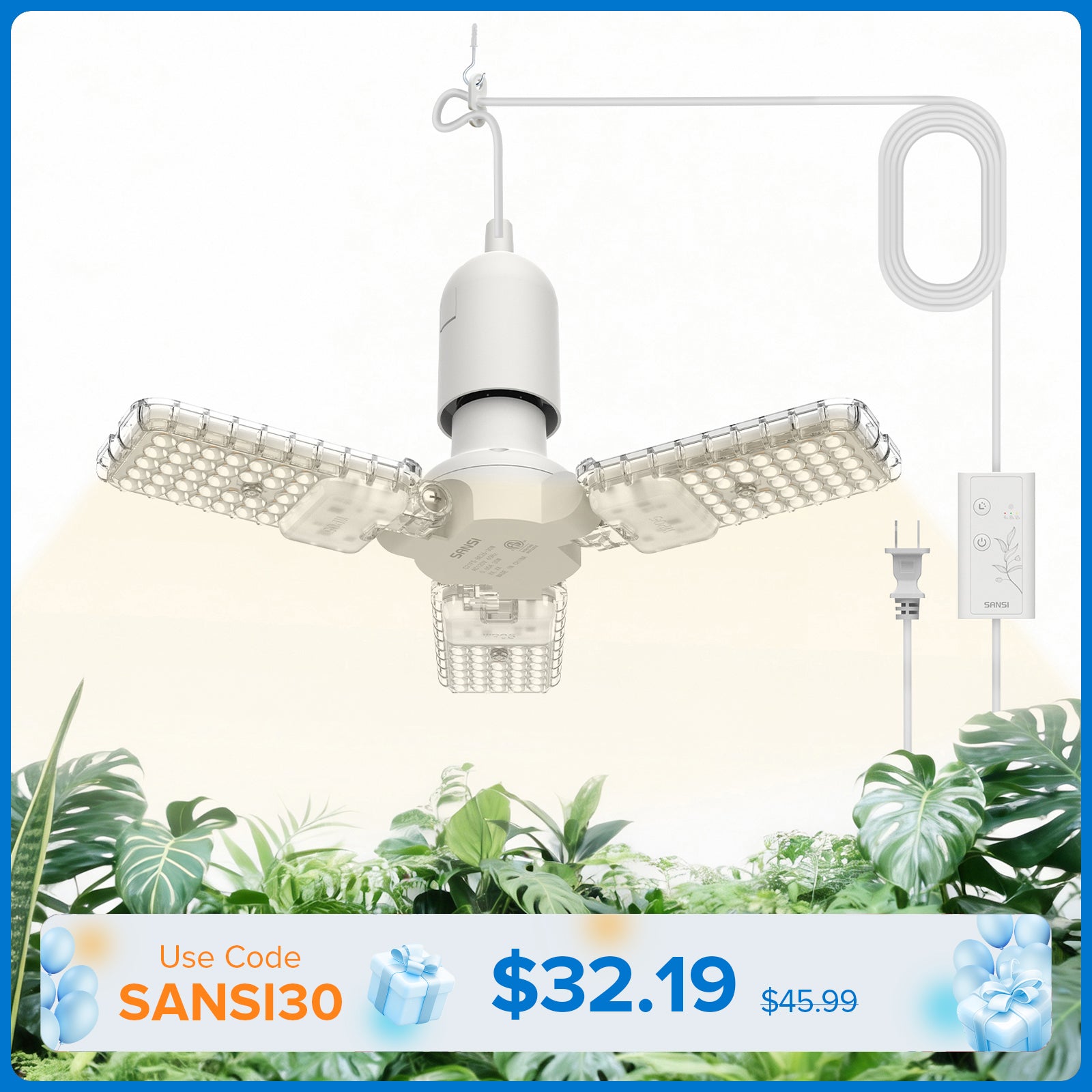 SANSI 30W Folding Wings LED Grow Light (US ONLY)