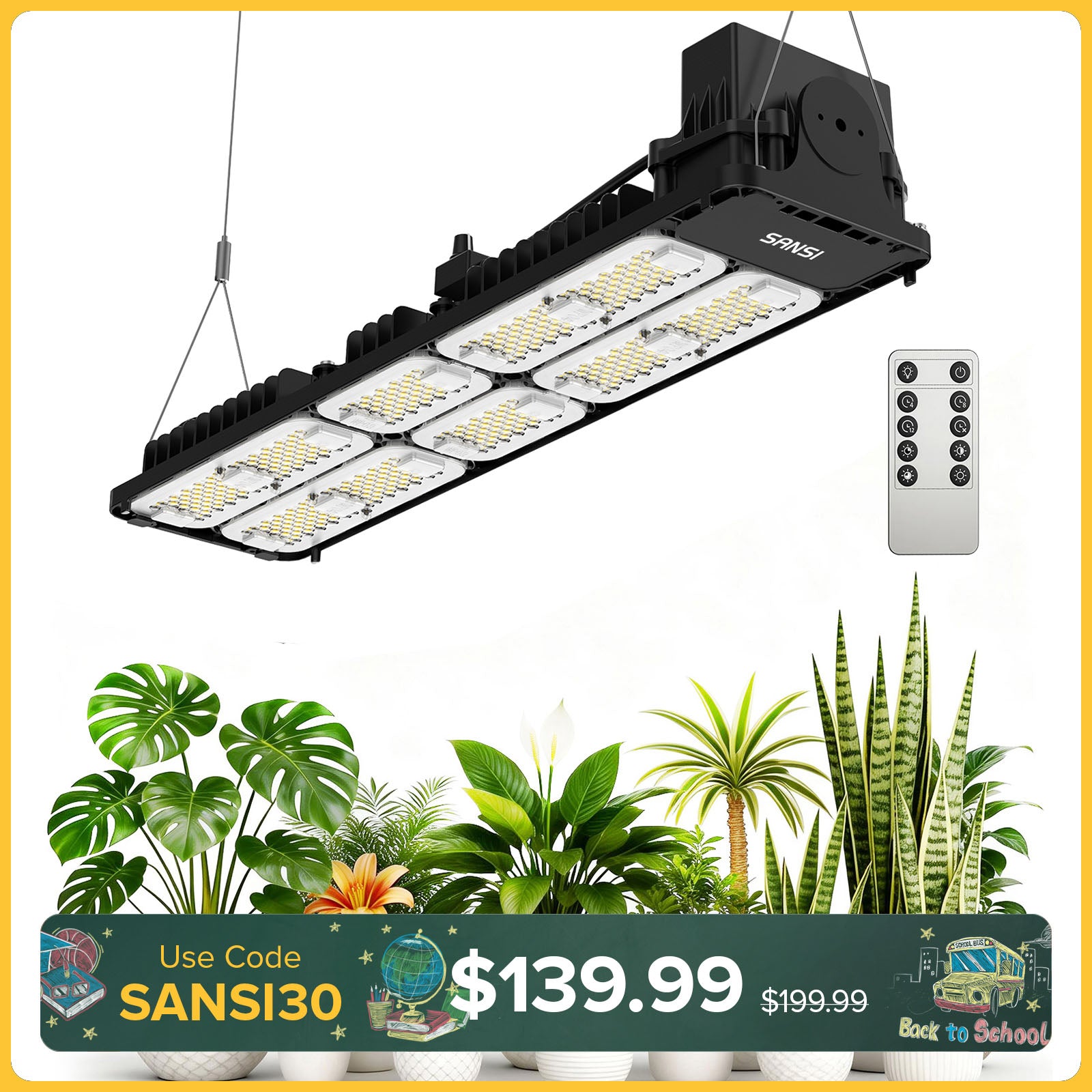 SANSI 200W Panel LED Grow Light | Remote Control