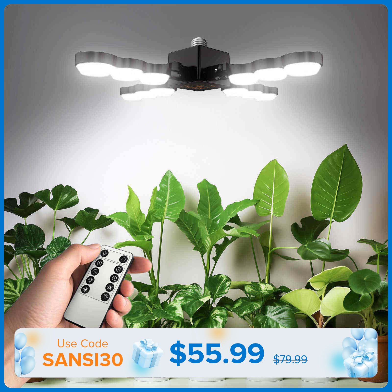 SANSI 80W Folding Wings LED Grow Light with Remote Control