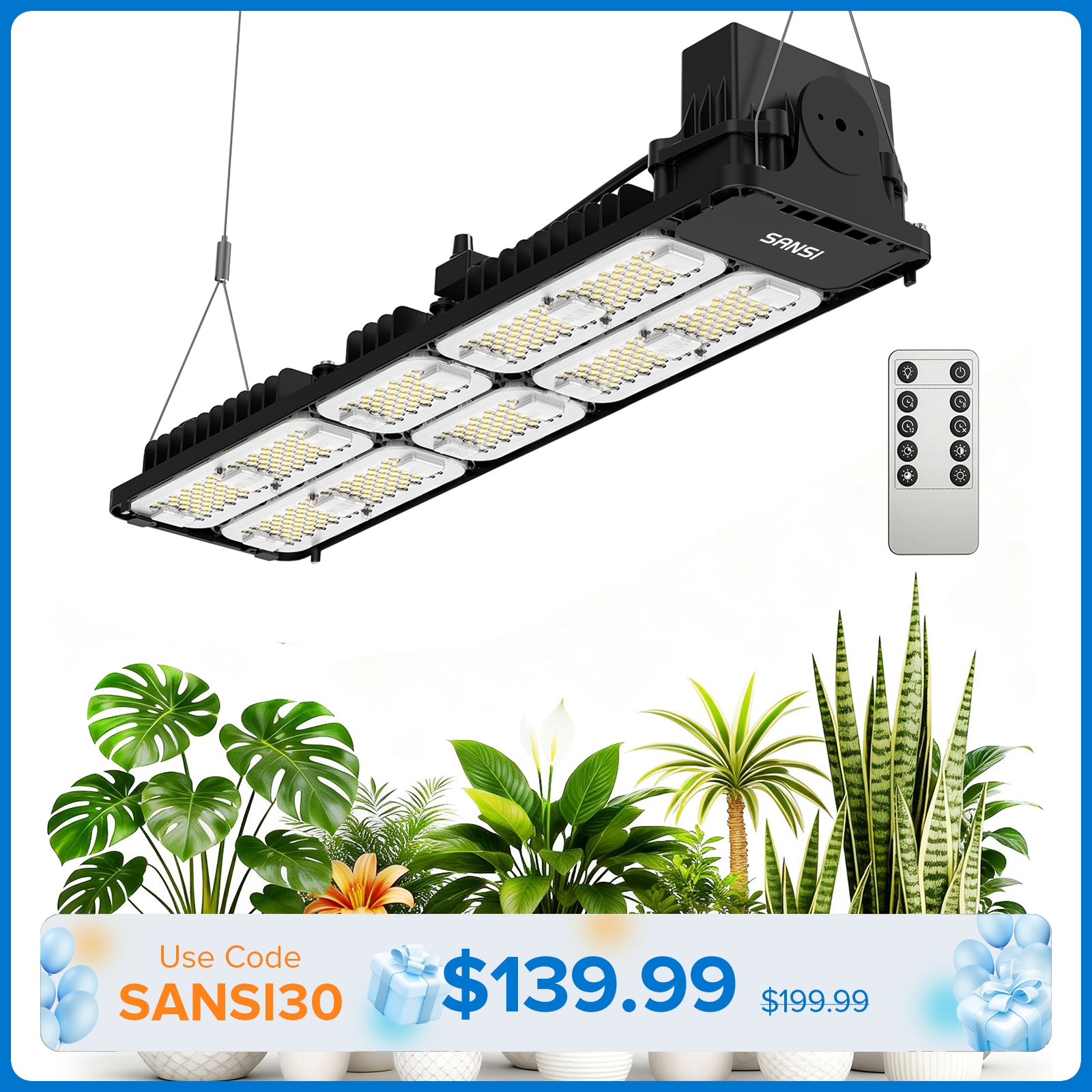 led flood light for growing plants SANSI 200W Panel LED Grow Light | Remote Control