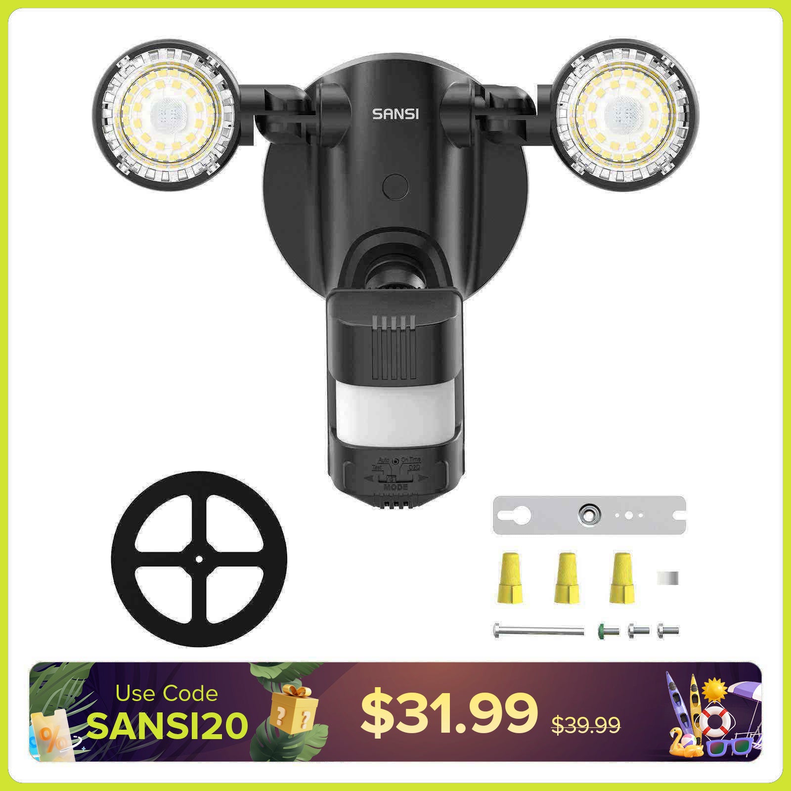 25W LED Security Light (Dusk to Dawn & Motion Sensor)(US/CA ONLY)
