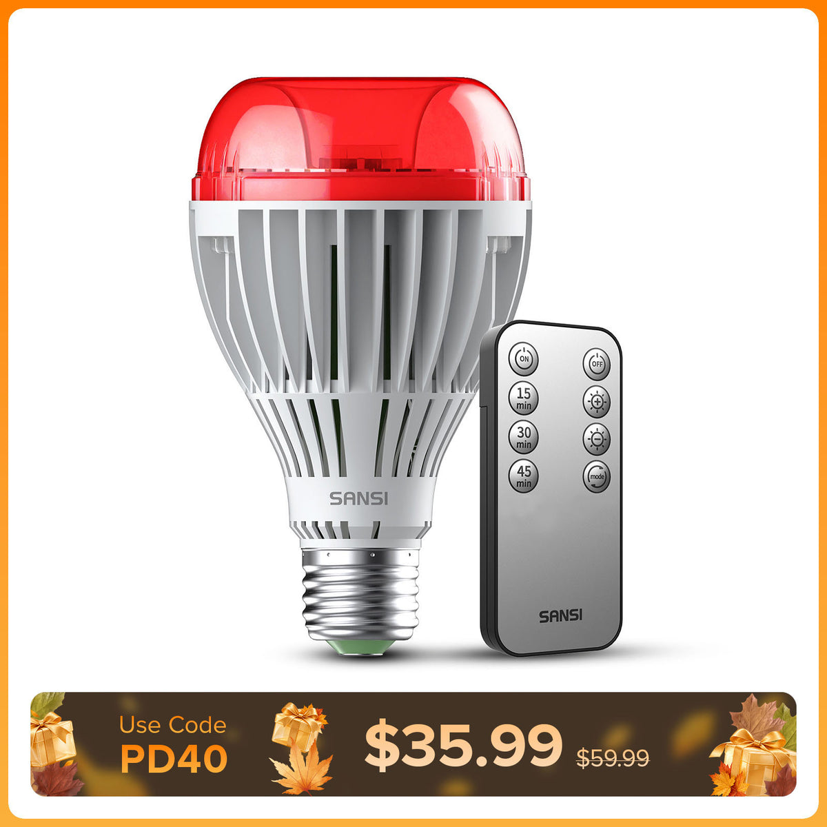 SANSI A21 25W 670nm Red Light Bulb for Sleep Therapy (US/CA ONLY)