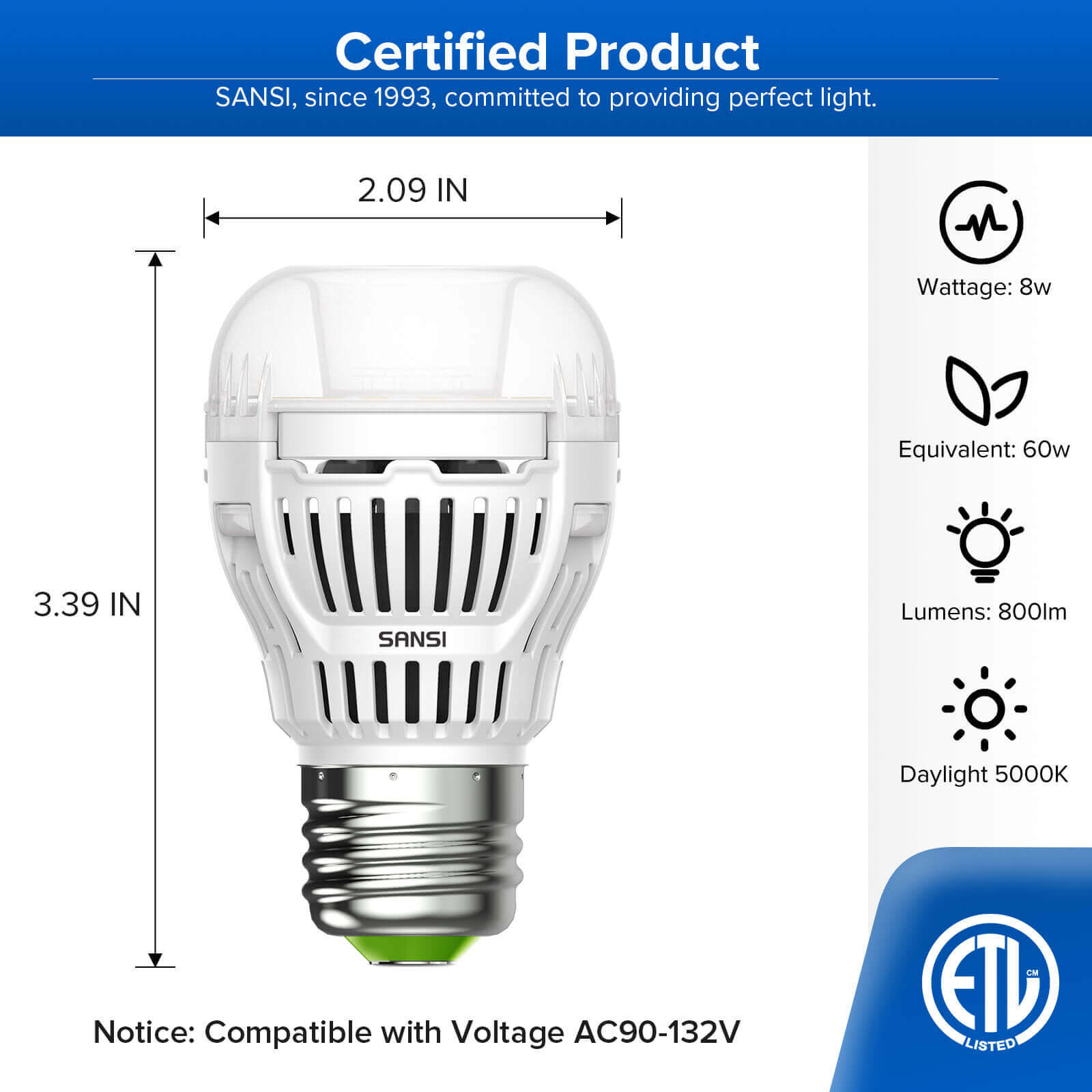 Compatible with Voltage AC90-132V,Product Size: 2.09"W x 3.39"H