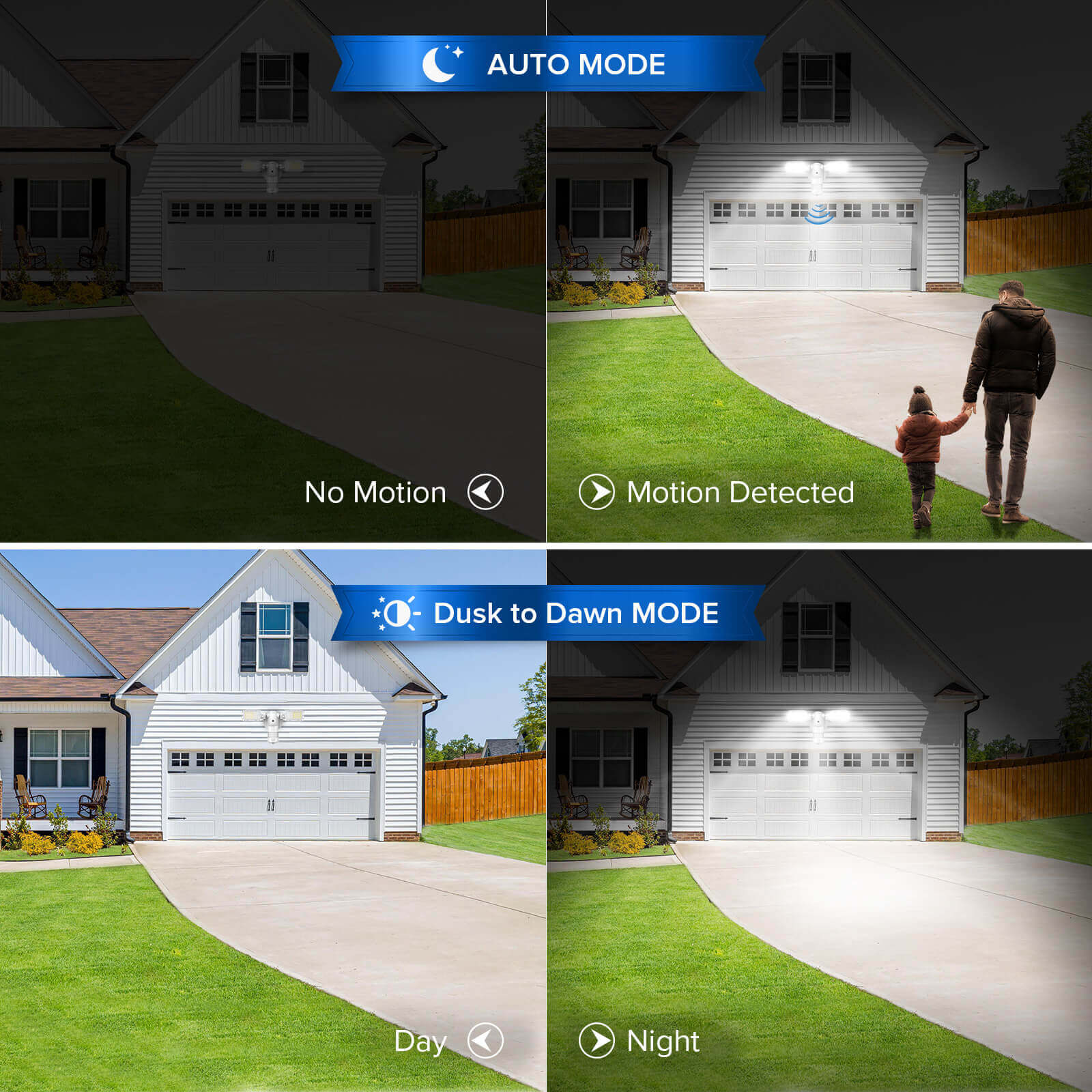 90W LED Security Light has auto mode and dusk to dawn mode