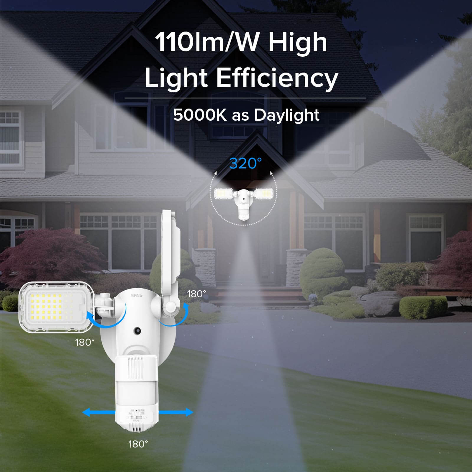 90W LED Security Light With Remote Control with 110 lm/w high light efficiency, 5000K as daylight.