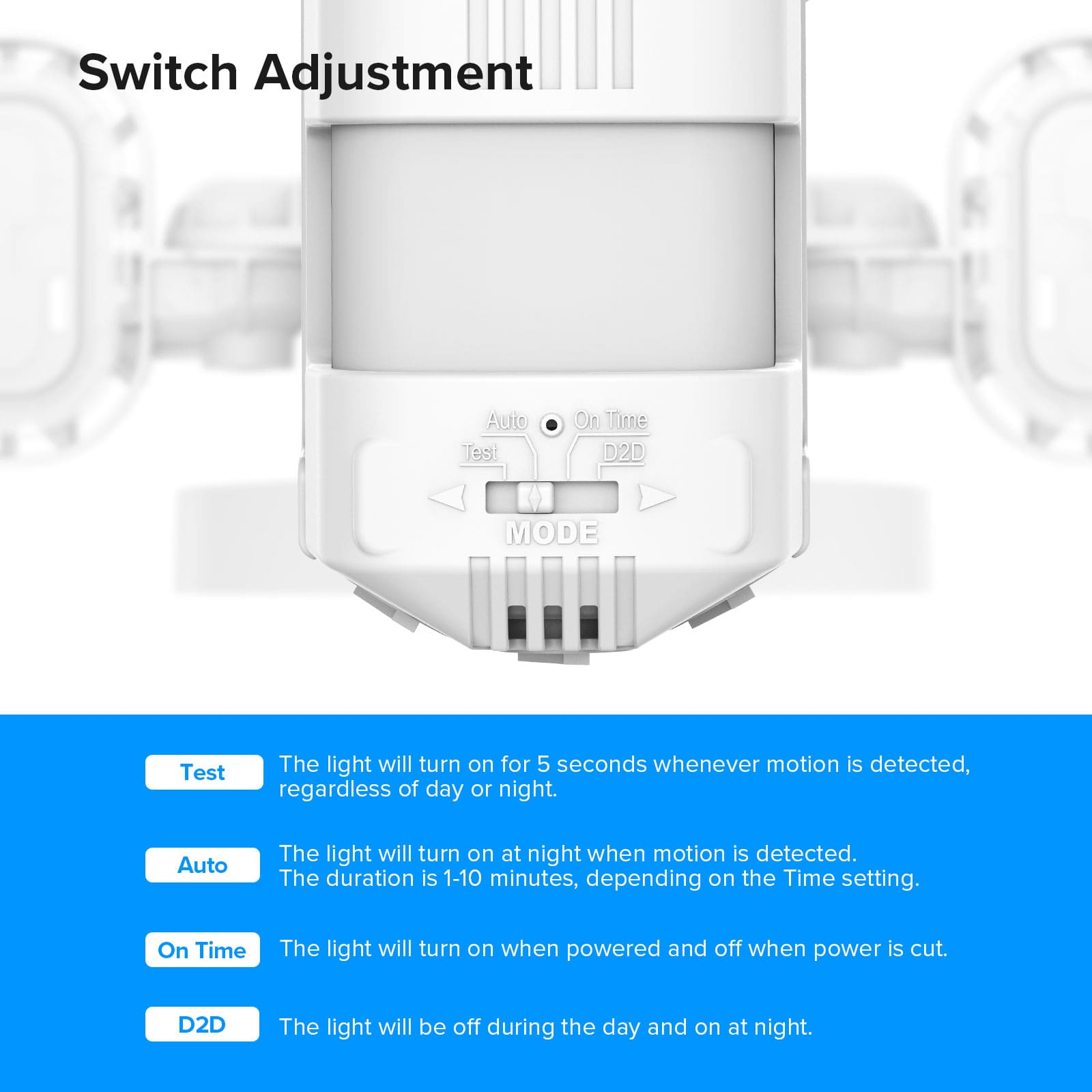 90W LED Security Light With Remote Control has 4 working modes,test,auto, on time and D2D.