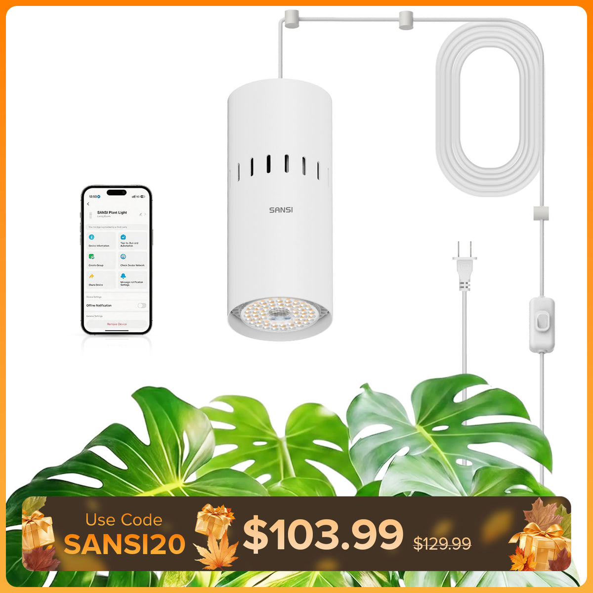 SANSI 40W Smart LED Hanging Grow Light (US ONLY)