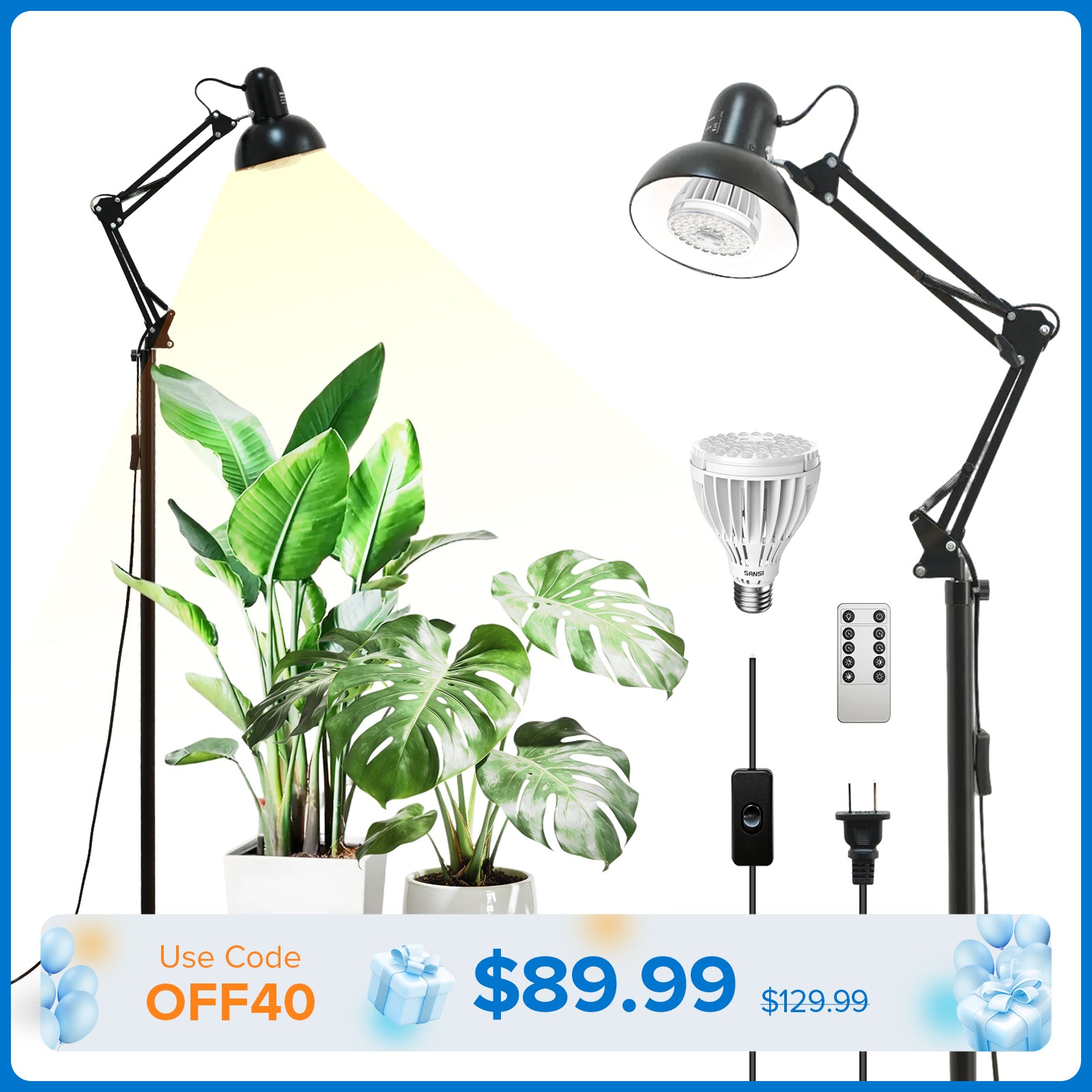 floor plant grow light SANSI 32W Floor Standing LED Grow Light with Remote Control(US ONLY)