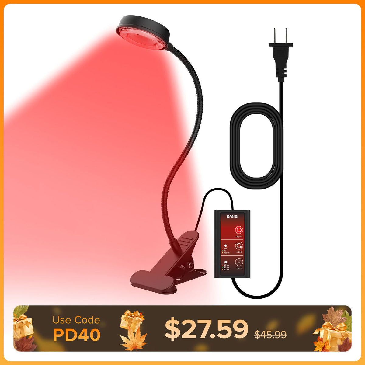 SANSI 12W Adjustable 1-Head Clip-on Red Therapy Light for Body Face (US ONLY)