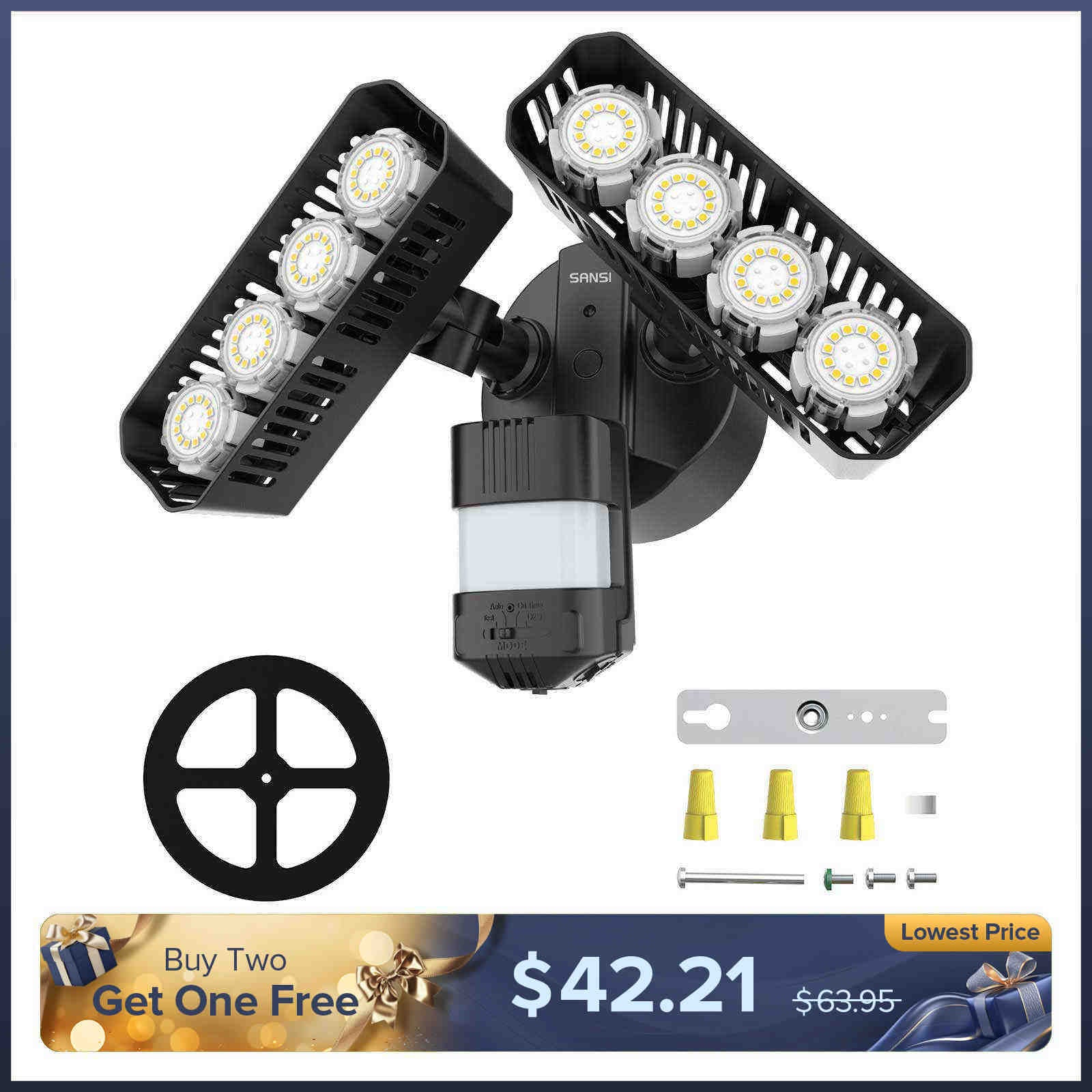 Rectangle Upgraded 54W Led Security Light (Dusk to Dawn&Motion Sensor)(US/CA ONLY)