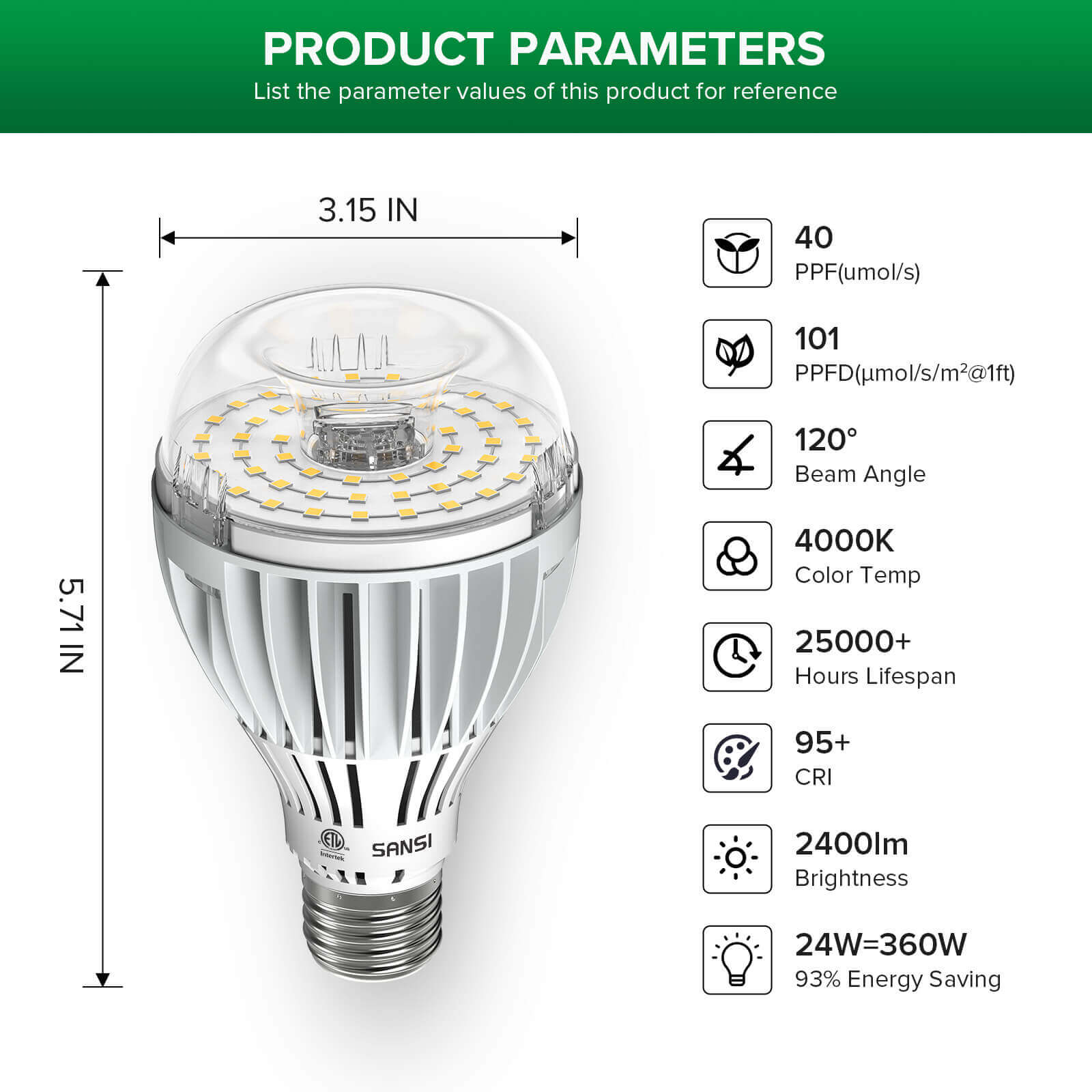 PRODUCT PARAMETERS:List the parameter values of this product for reference.