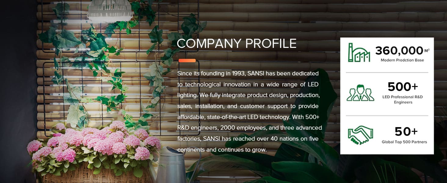 COMPANY PROFILE:Since its founding in 1993, SANSI has been dedicated to technological innovation in a wide range of LED lighting. We fully integrate product design, production,sales,installation, and customer support to provide affordable, state-of-the-art LED technology. With 500+R&D engineers,2000 employees, and three advanced factories, SANSl has reached over 40 nations on five continents and continues to grow.