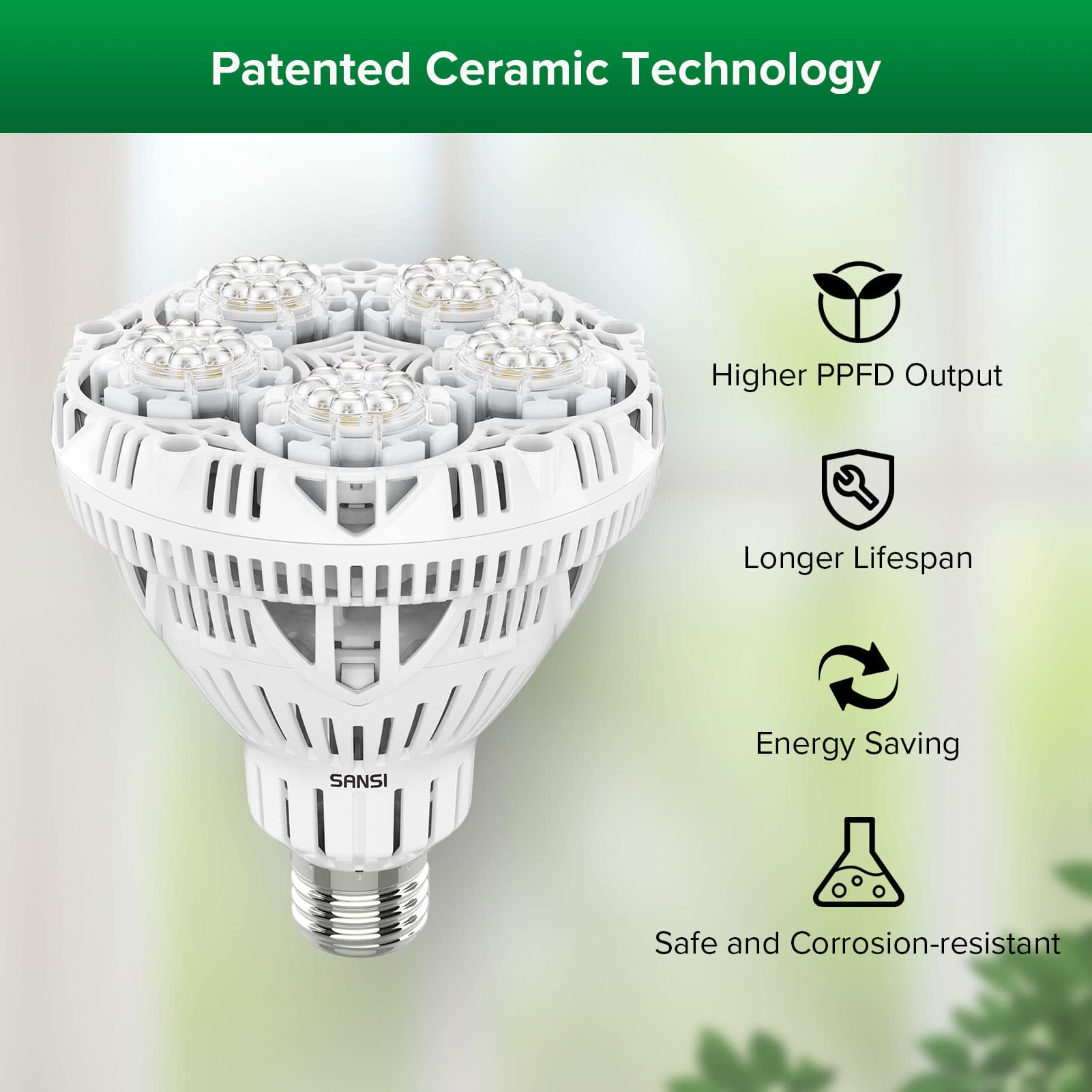 BR30 30W Adjustable Tripod Stand Grow Light with Remote Control, SANSI Grow Lights for Indoor Plants, Full Spectrum 600W Equivalent, Energy Efficient 30W Plant Lights for Indoor Growing, Adjustable Tripod Stand Grow Lights with Remote Control Auto Timer, Patented Ceramic Technology