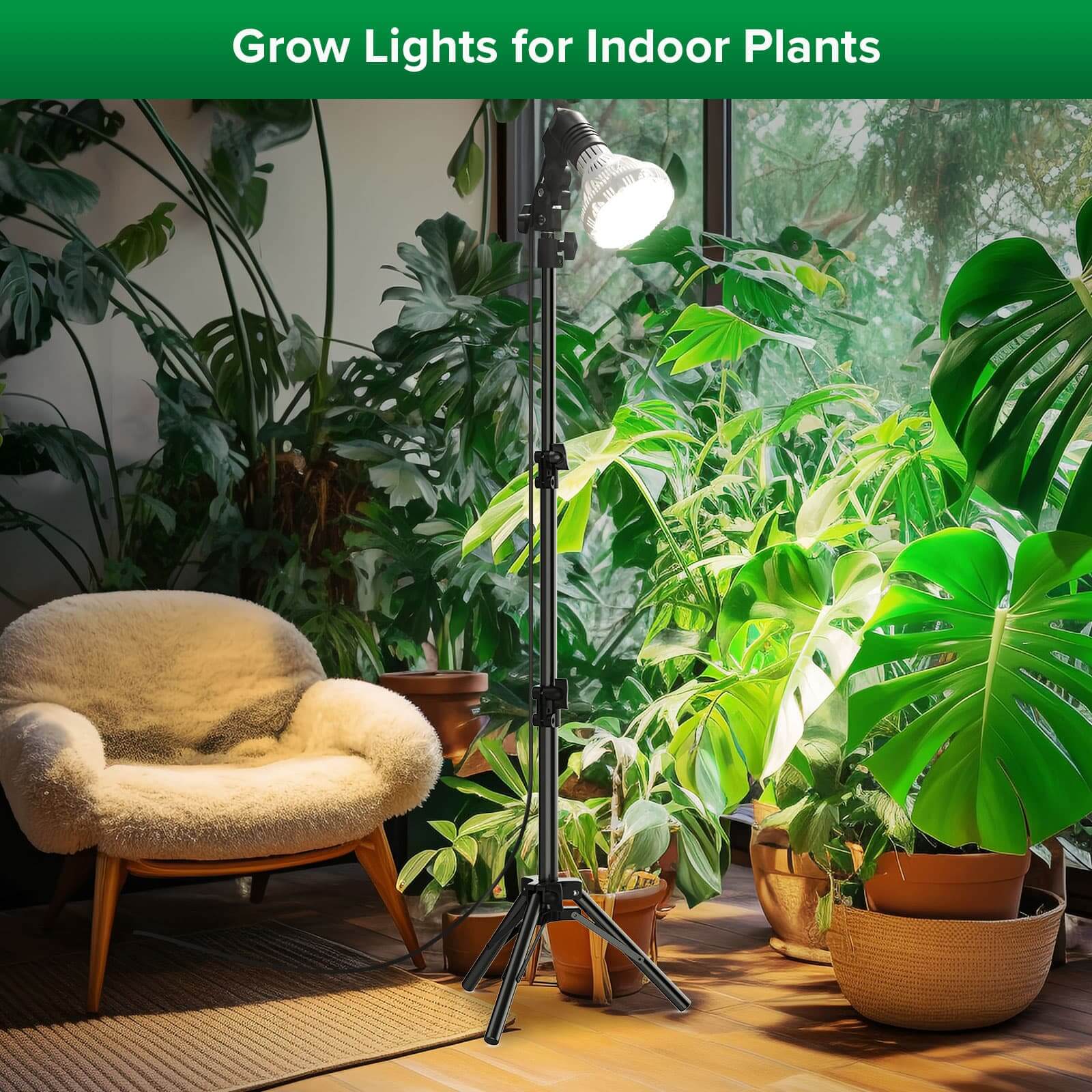 BR30 30W Adjustable Tripod Stand Grow Light with Remote Control, SANSI Grow Lights for Indoor Plants, Full Spectrum 600W Equivalent, Energy Efficient 30W Plant Lights for Indoor Growing, Adjustable Tripod Stand Grow Lights with Remote Control Auto Timer