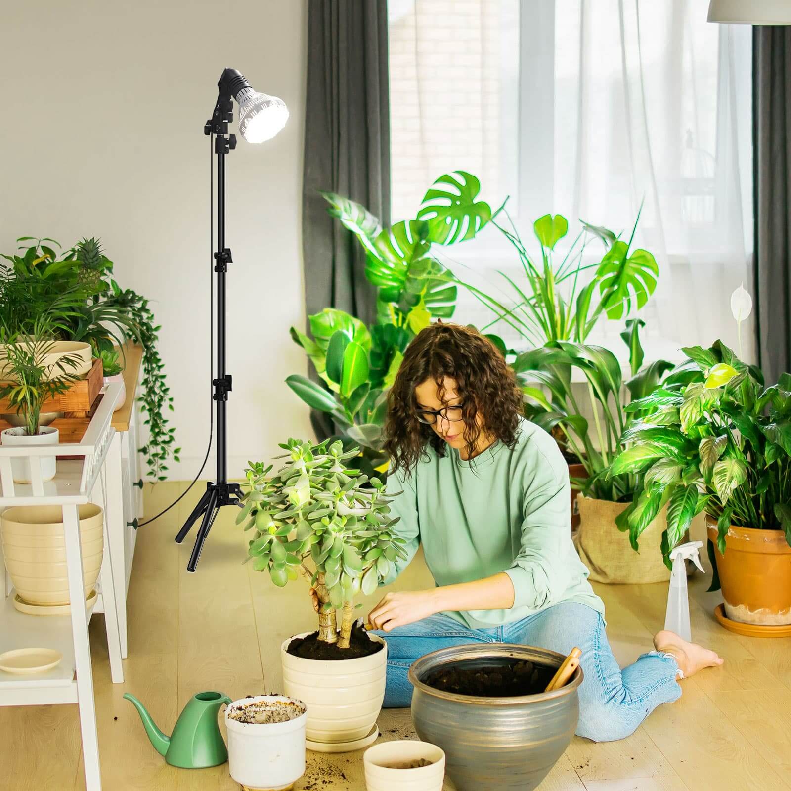 BR30 30W Adjustable Tripod Stand Grow Light with Remote Control, SANSI Grow Lights for Indoor Plants, Full Spectrum 600W Equivalent, Energy Efficient 30W Plant Lights for Indoor Growing, Adjustable Tripod Stand Grow Lights with Remote Control Auto Timer