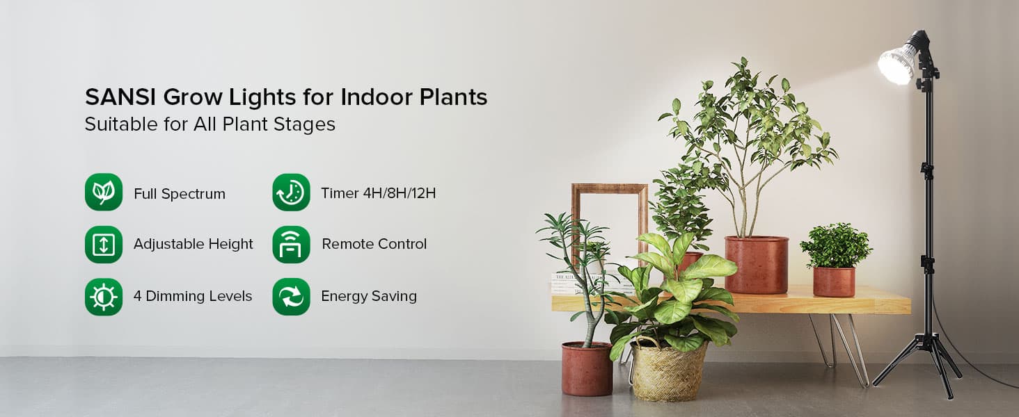 BR30 30W Adjustable Tripod Stand Grow Light with Remote Control, SANSl Grow Lights for Indoor Plants, Full Spectrum, Timer 4H/8H/12H, Adjustable Height, Remote Control, 4 Dimming Levels, Energy Saving