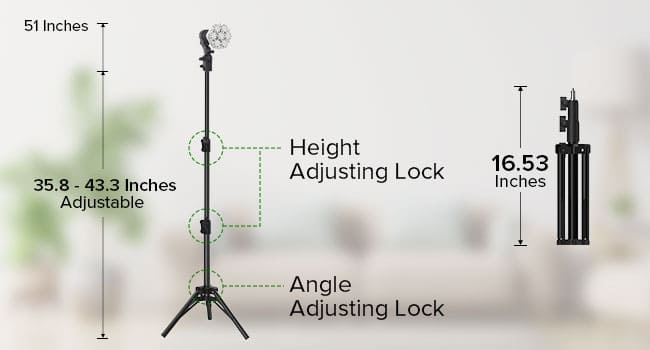 Grow light with stand tripod has a height adjustment range of 35.8 to 51 inches, allowing precise lighting at your desired height, range, and angle.