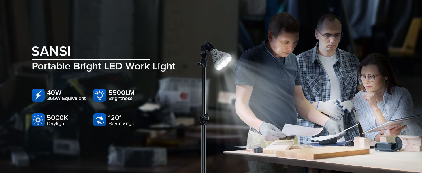 BR30 40W led work light with stand, 5500LM, 5000K Daylight, 120° beam angle