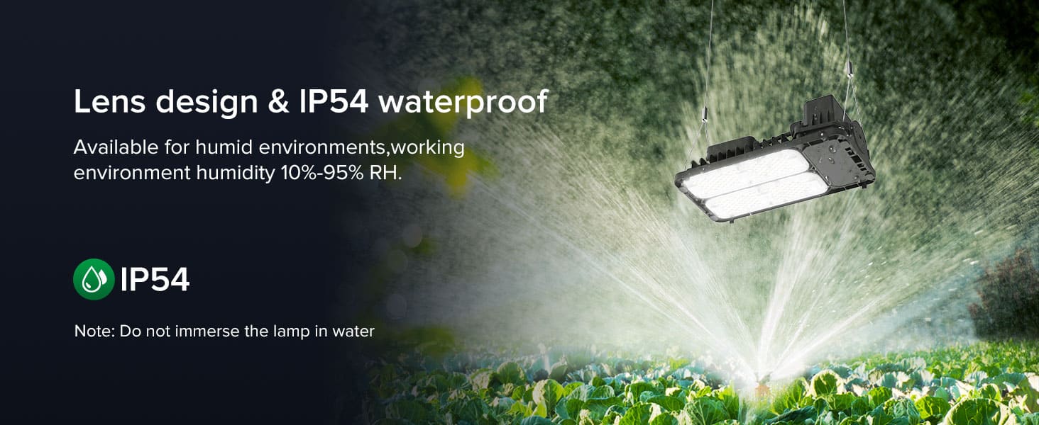 Dimmable 100W LED Grow Light (EU ONLY) with Lens design & lP54 waterproof, available for humid environments,working environment humidity 10%-95% RH.