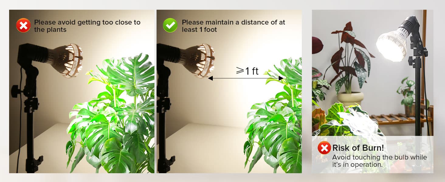 BR30 30W Adjustable Tripod Stand Grow Light with Remote Control, Please maintain a distance of at least 1 foot
