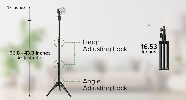 BR30 30W Adjustable Tripod Stand Grow Light with Remote Control, Grow light with stand tripod has a height adjustment range of 35.8 to 43.3 inches, allowing precise lighting at your desired height, range, and angle