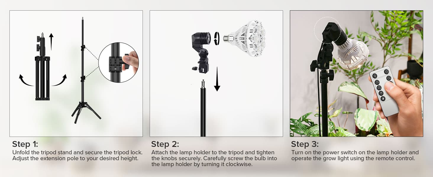 BR30 30W Adjustable Tripod Stand Grow Light with Remote Control, Easy to install,Installation instruction