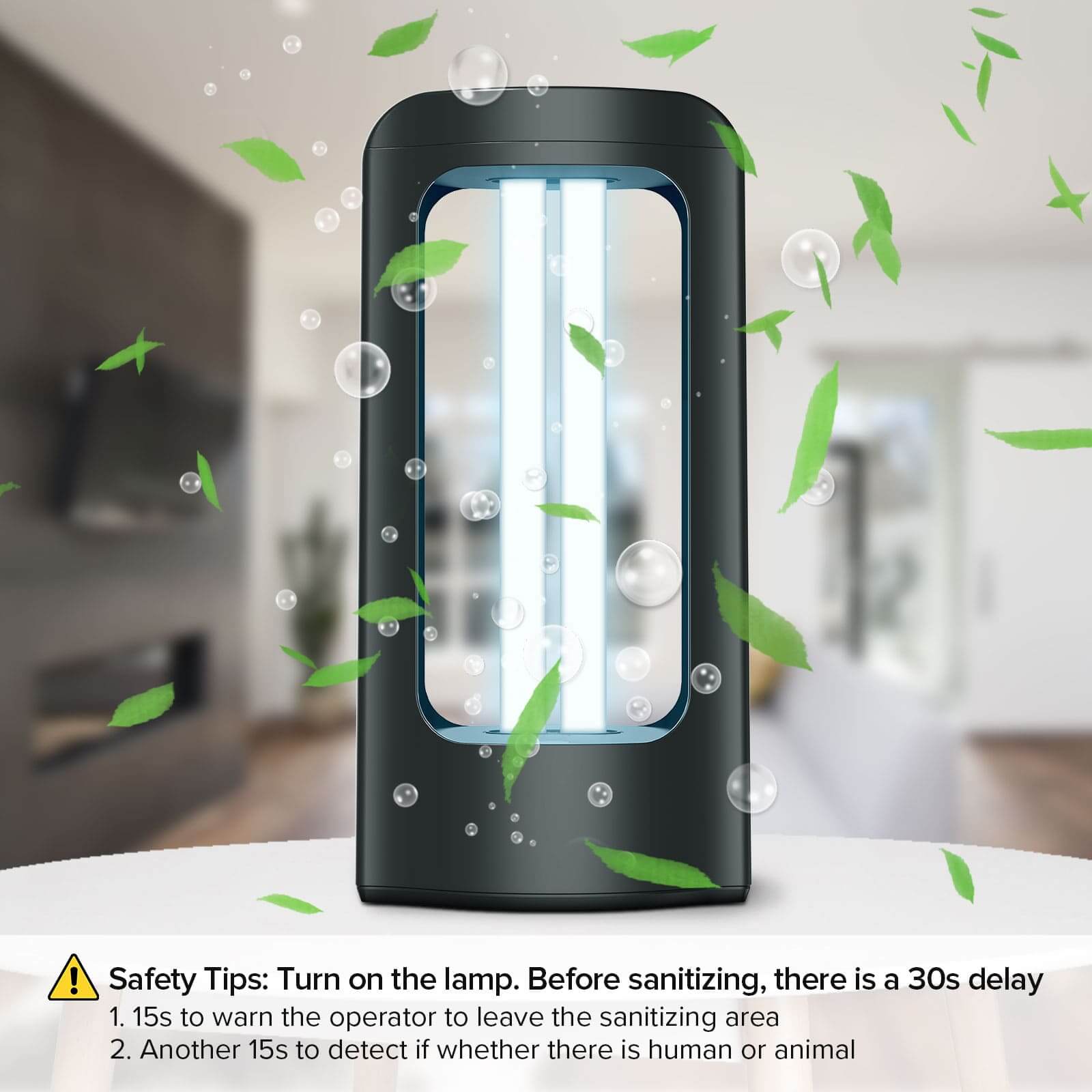 SANSI 18W UV Light Sanitizer with Remote Control,Safety tips: Turn on the lamp. Before sanitizing, there is a 30s delay.