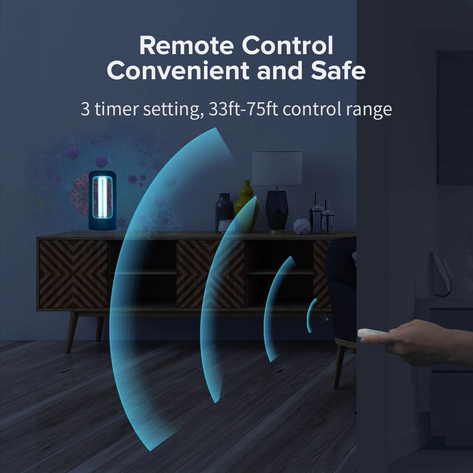 SANSI 42W UV Light Sanitizer with Remote Control, convenient and safe, 3 timer setting, 33ft-75ft control range.