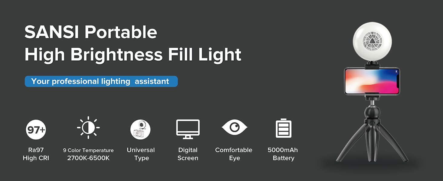 SANSI Portable High Brightness Fill Light - Black (US ONLY), Your professional lighting assistant.