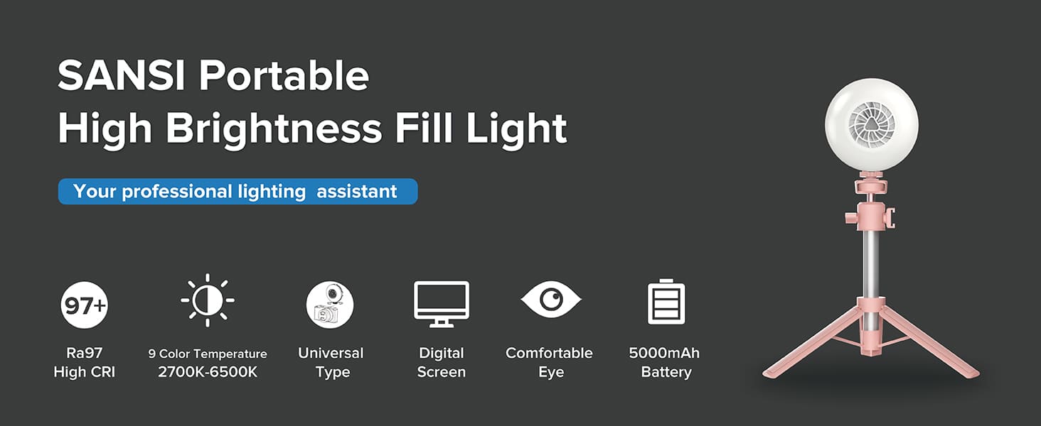 SANSI Portable High Brightness Fill Light - Pink (US ONLY), Your professional lighting assistant.
