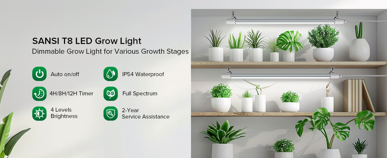 SANSI T8 LED Grow Light, Dimmable Grow Light for Various Growth Stages.
