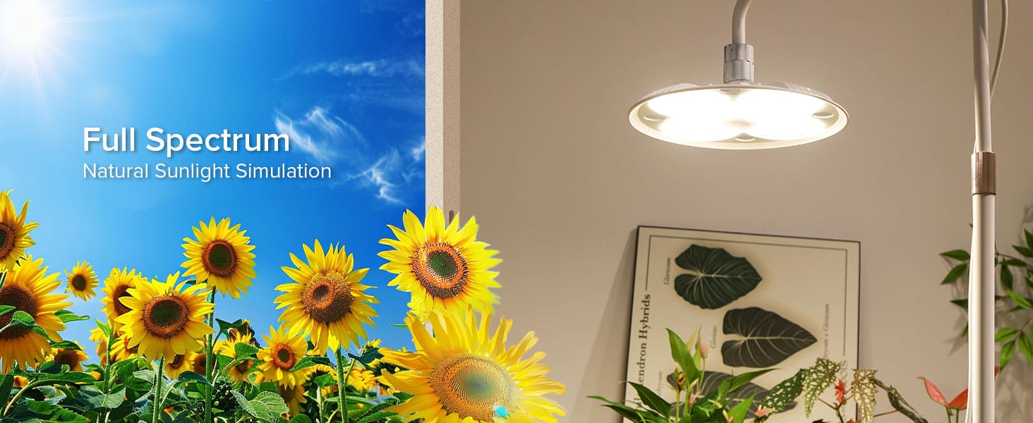 SANSI Tall Standing Grow Light with natural 4000K daylight, eye-friendly.