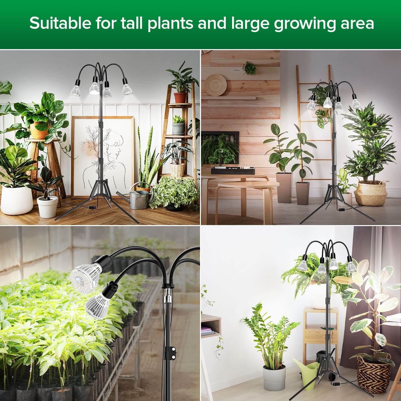 SANSI Upgraded 128W Grow Light with Adjustable Tripod Stand is suitable for tall plants and large growing area.