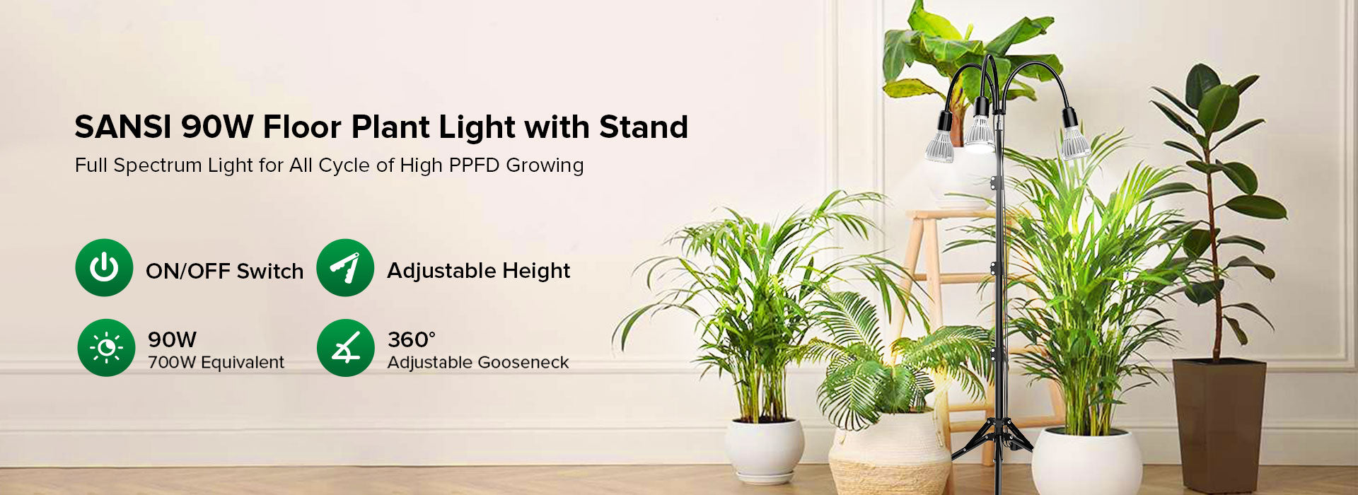 SANSl Plant Grow Light with Stand, Full Spectrum Light for All Cycle of Plant Growth.