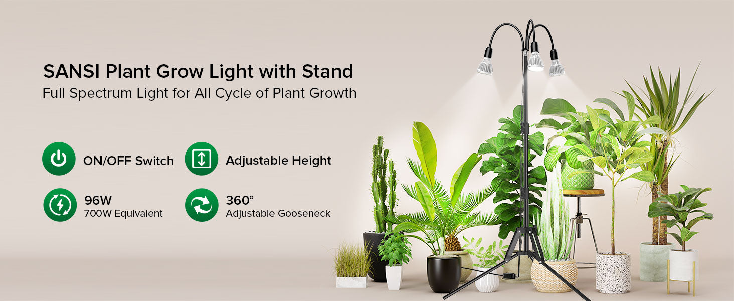 SANSl Plant Grow Light with Stand, Full Spectrum Light for All Cycle of Plant Growth.