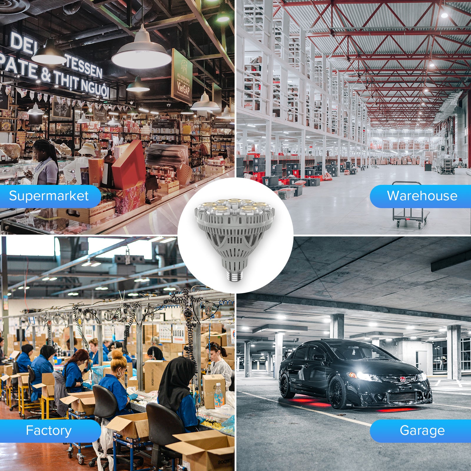 SG BR30 40W Warehouse Led Light Bulb can be used in wide applications,supermarket、warehouse、garage and so on.