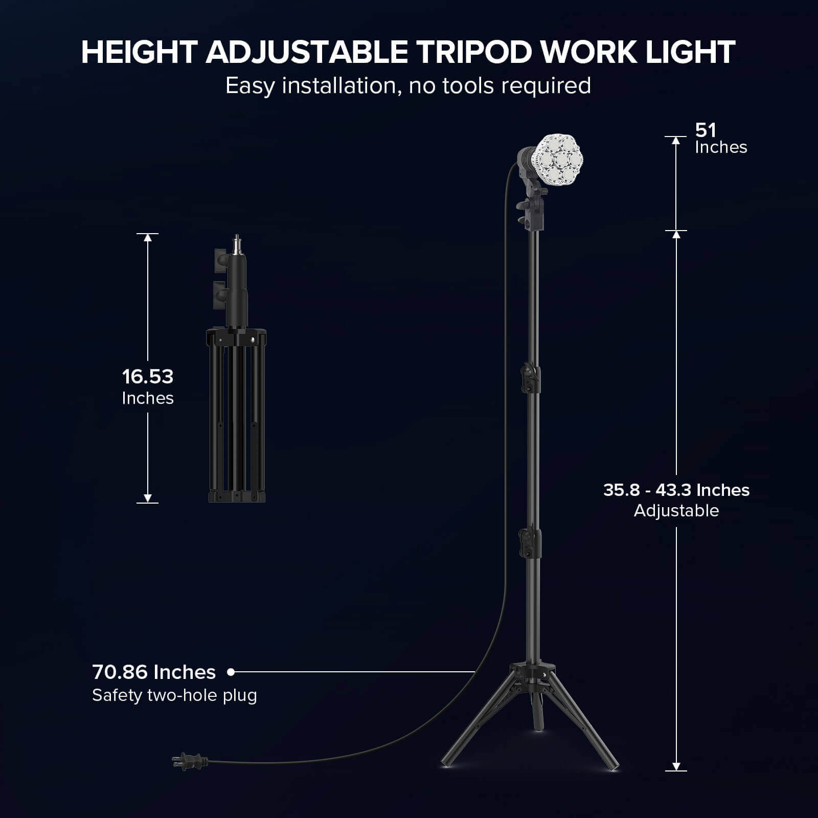 height adjustable tripod work light