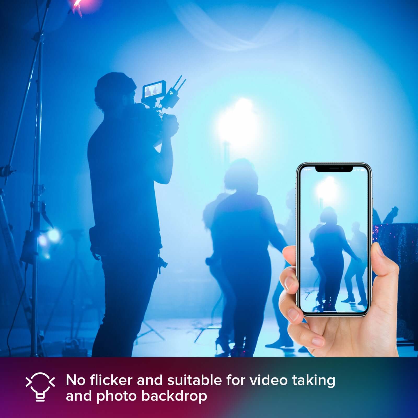 100W RGB LED Flood Light (US, CA ONLY) has no flicker and suitable for video taking and photo backdrop.