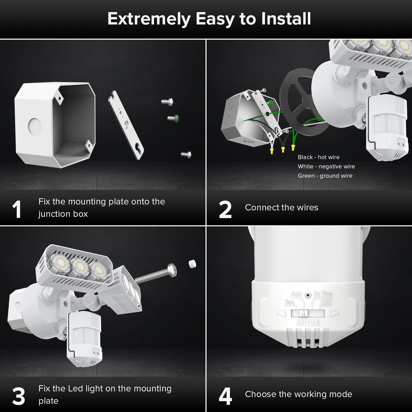 38W LED Security Light (Dusk to Dawn & Motion Sensor) is extremely easy to install