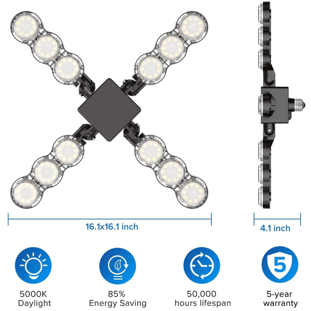 The dimension of 60W LED Garage Light (Folding Wings).
