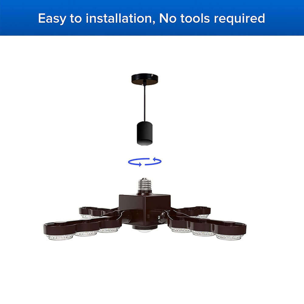 60W LED Infrared Sensor Garage Light (Folding Wings) (US ONLY) is easy to install,no tools required.