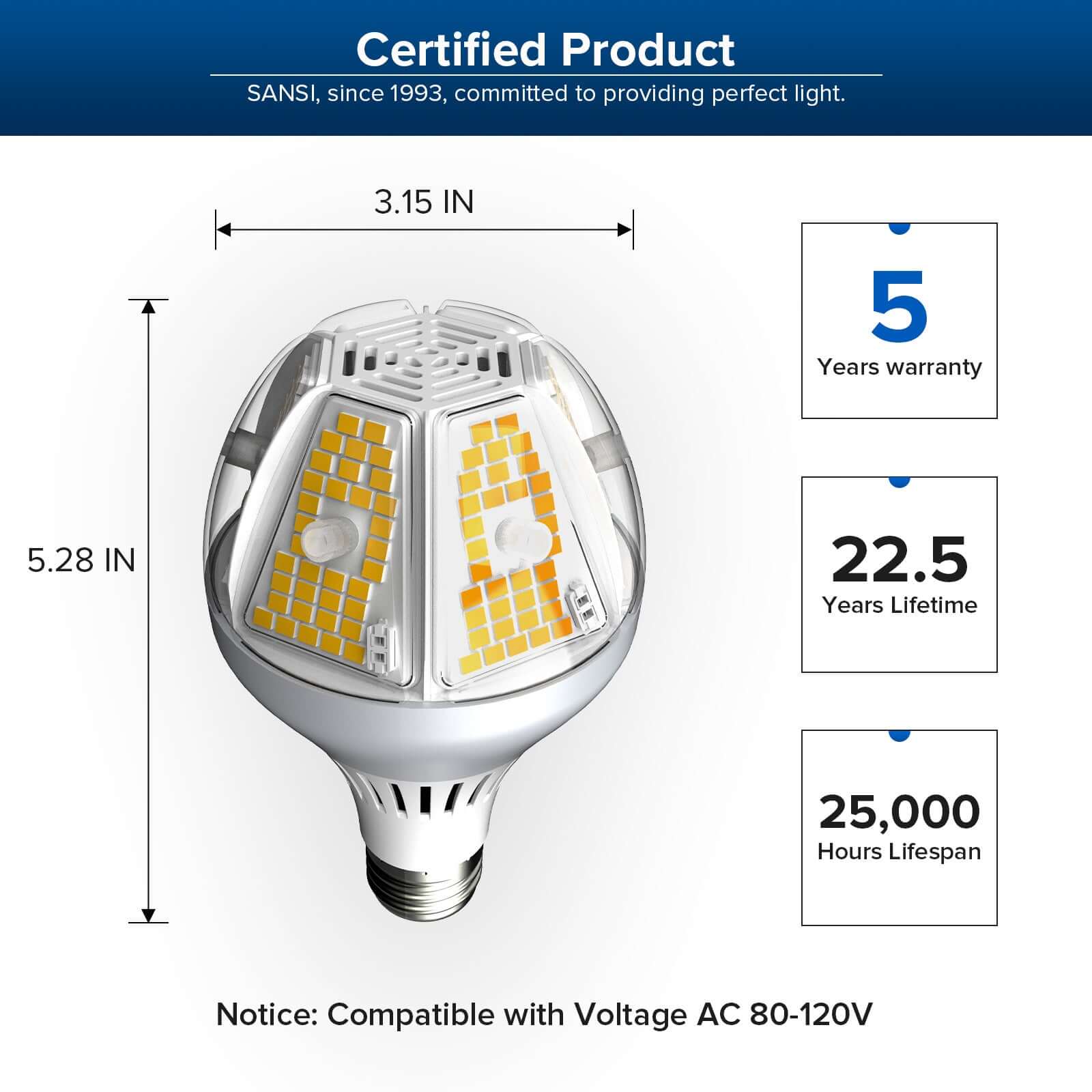 A21 35W LED Light Bulb‘s size dimension.